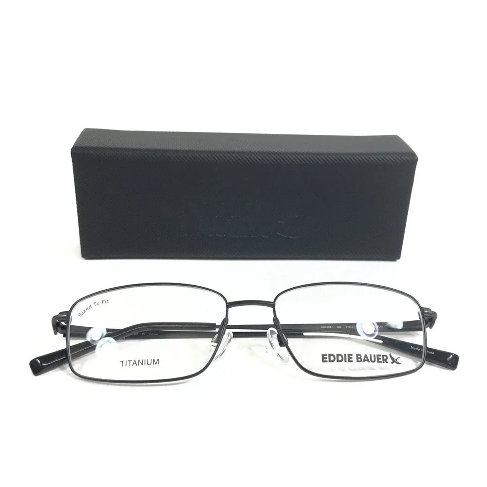 Eddie Bauer Eyeglasses Frames EB32087 BK Black Rectangle Titanium 57-17-150